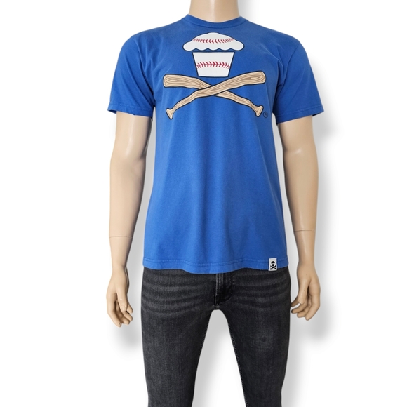 Johnny Cupcakes Vintage Blue Baseball Print Graphic Tee Size Large - Picture 8 of 8